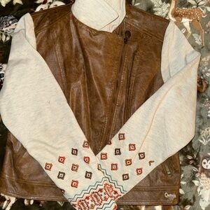 Outback Trading Co. Women’s Faux Leather Vest with Embroidered Sleeves